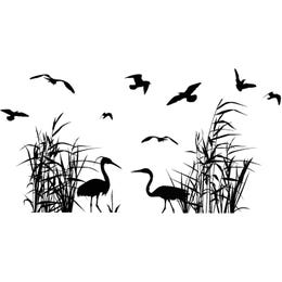 Euroart Stenska nalepka Morska trava s ptiči 50 cm x 70 cm