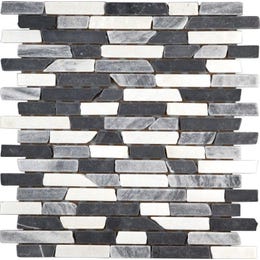 Marmorni mozaik, črna, siva, bela, Mix Brick, 28,5 cm x 30,5 cm